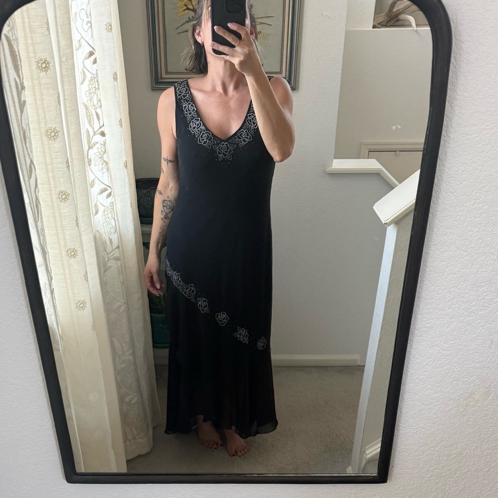 Y2K Alex Evenings Black Asymmetrical Dress with Silver beaded Accents